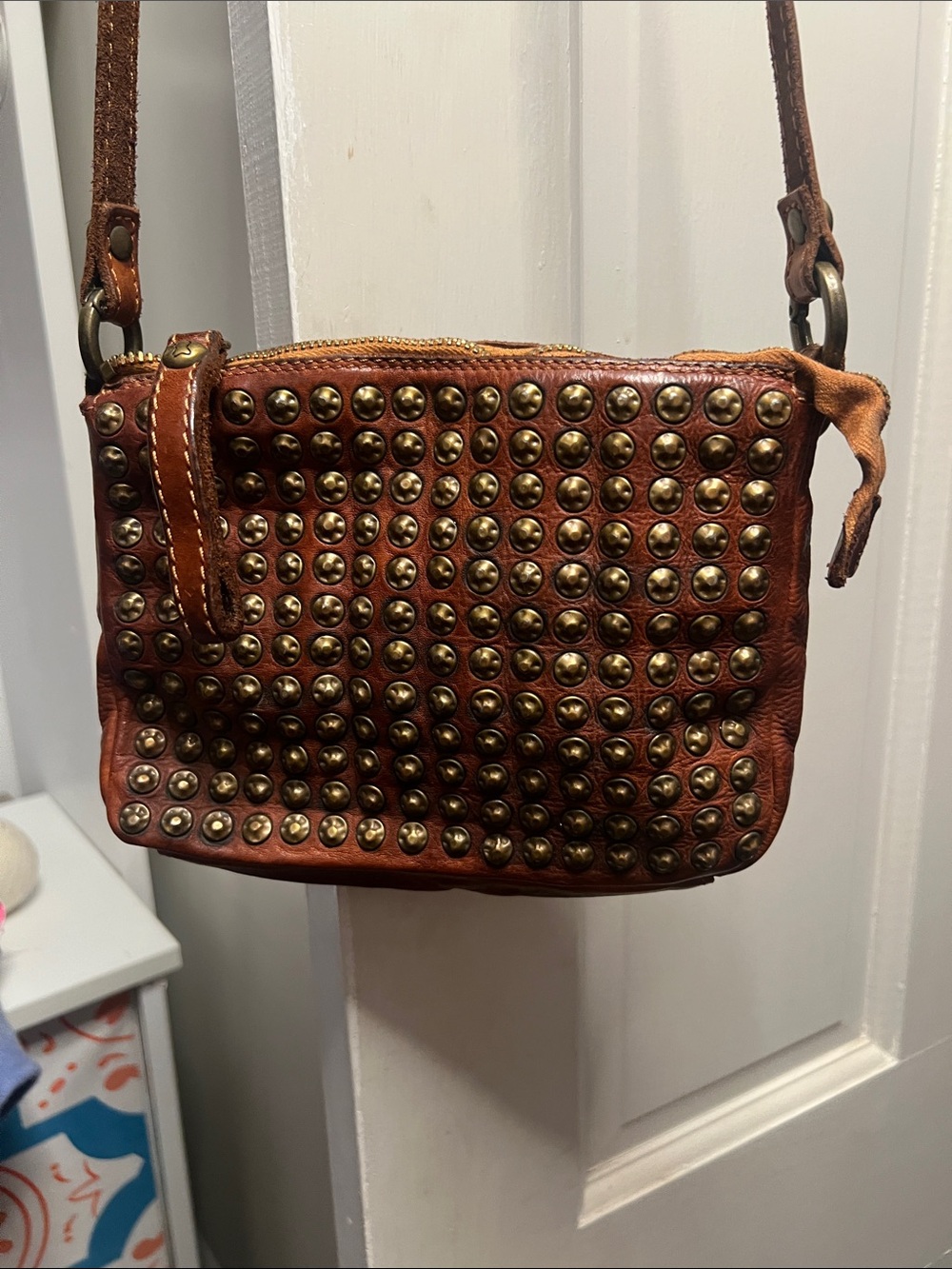 Studded Campomaggi Brown Leather Crossbody Bag